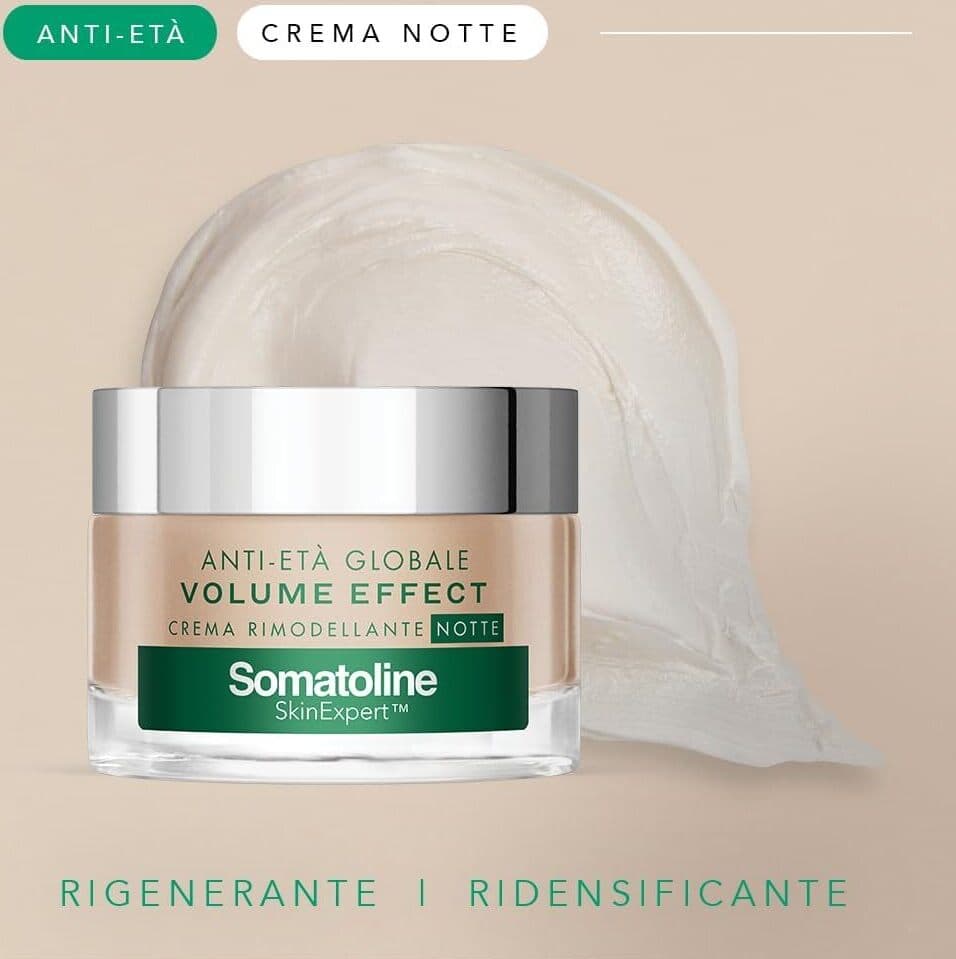 Somatoline SkinExpert, Volume Effect Crema Viso Riparatrice Notte, Trattamento Viso Rimodellante Antirughe con Biopeptidi, 50ml