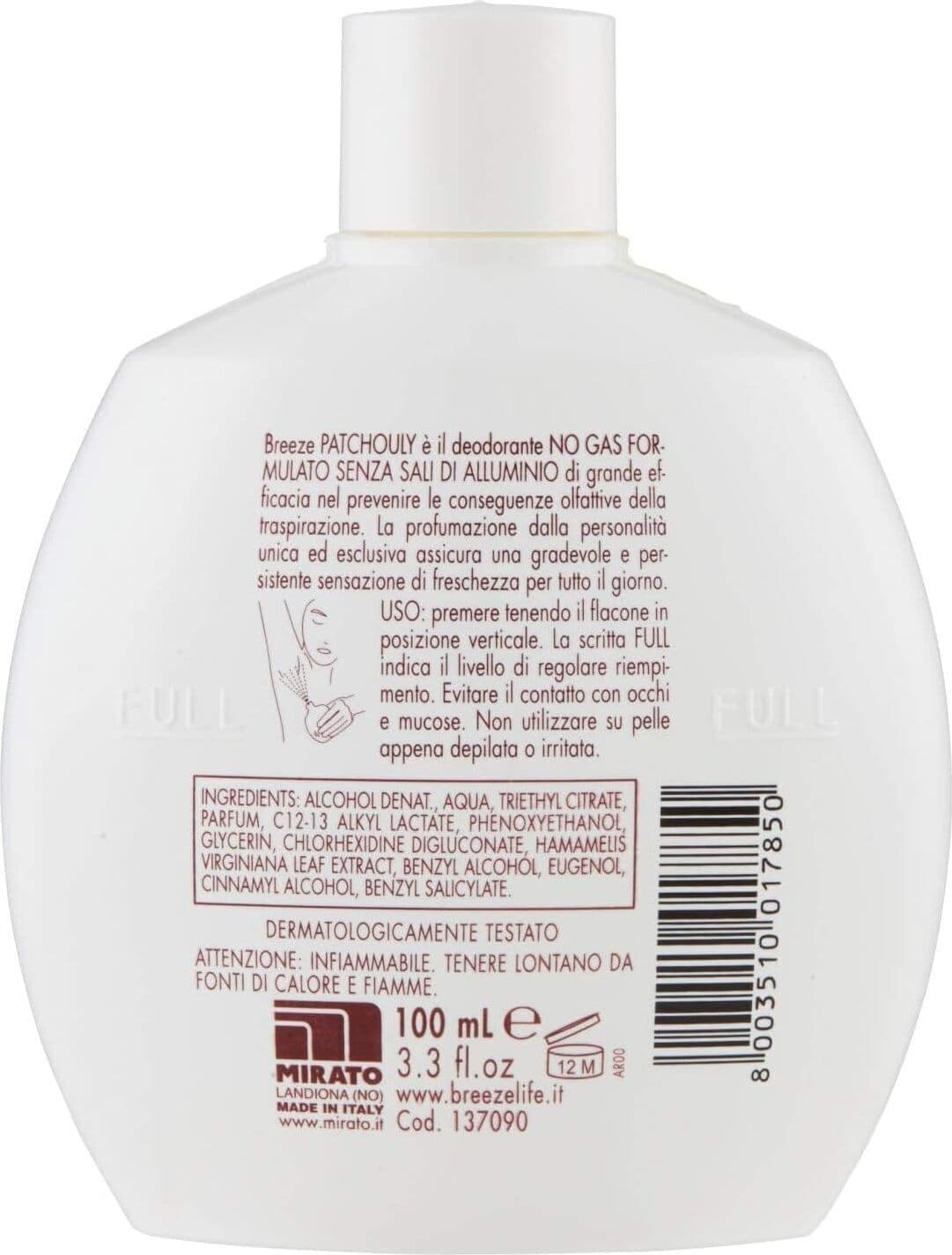 Deodorante Breeze Squeeze PATCHOULY, 100ml, Senza Gas - Fragranza Duratura