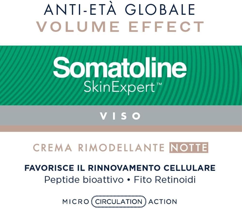 Somatoline SkinExpert, Volume Effect Crema Viso Riparatrice Notte, Trattamento Viso Rimodellante Antirughe con Biopeptidi, 50ml