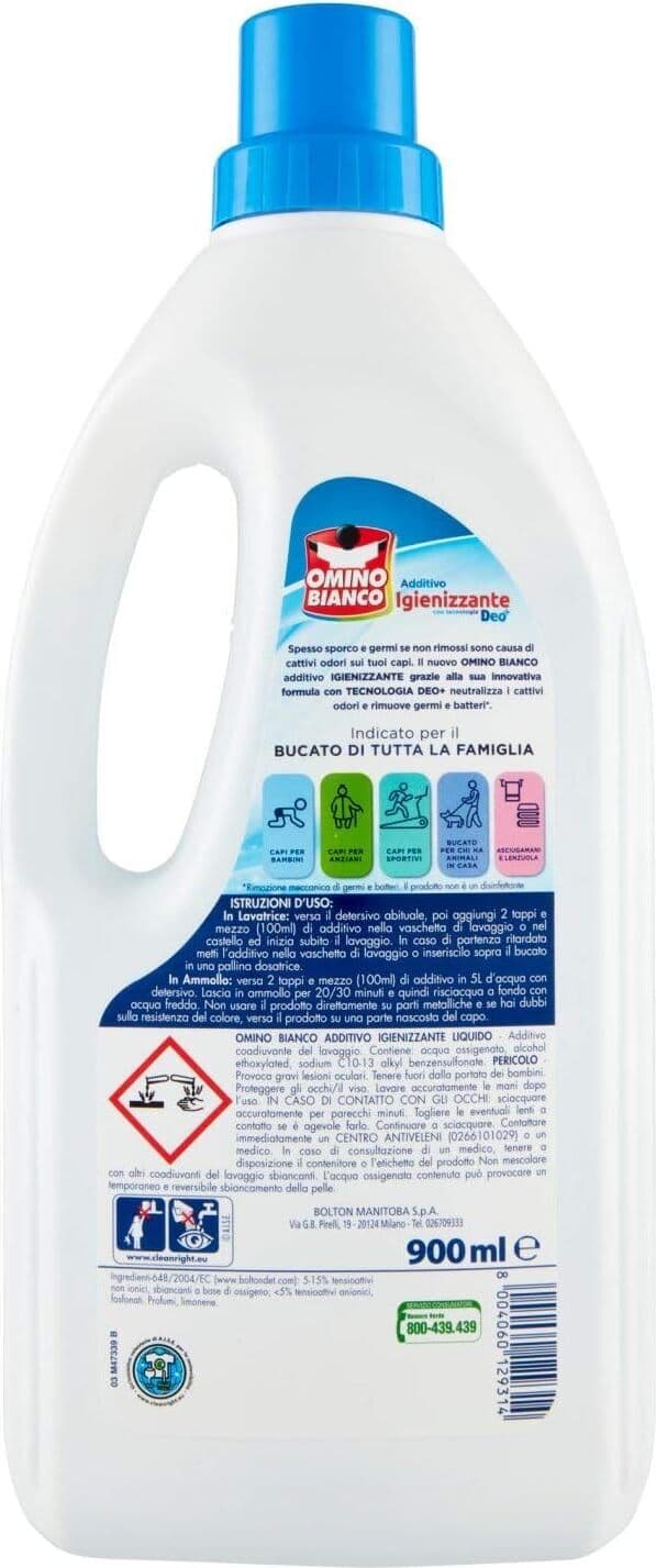Disinfettante Liquido Omino Bianco Multiuso - Pack da 4 Bottiglie x 900 ml ciascuna [Totale 3600 ml]