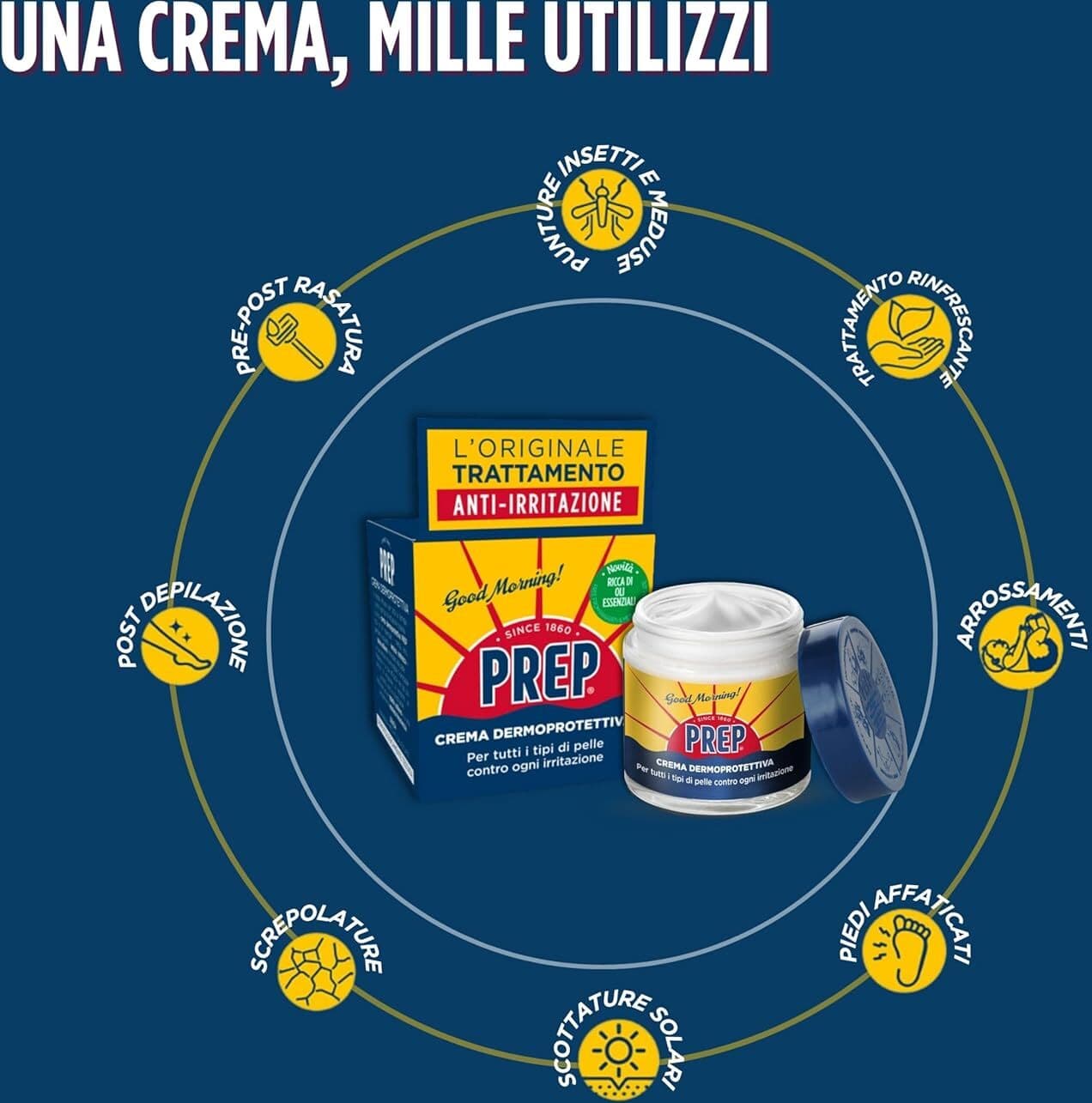 3 X Crema PREP Vaso 75 ml Anti-Irritazione con Oli Essenziali Ricca Formula AmV