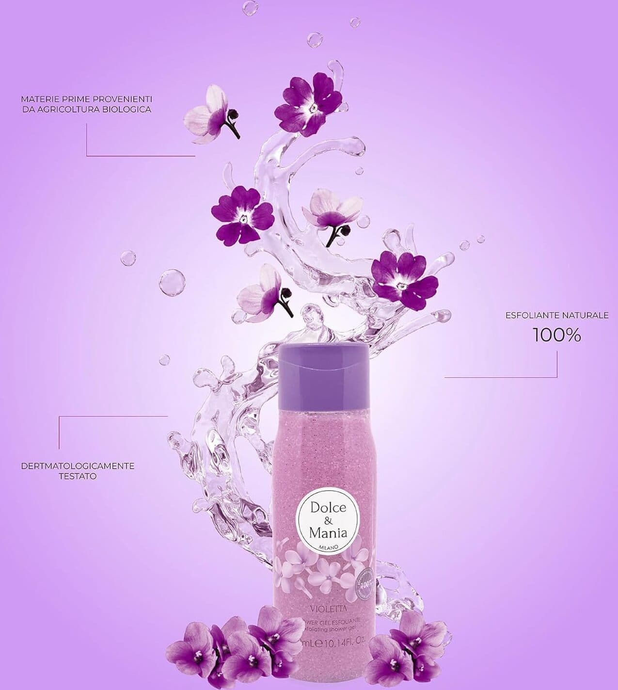 Gel Doccia Esfoliante DOLCE & MANIA Violetta | 300ml - Scrub Corpo Idratante con Fragranza di Violetta, Rimuove le Cellule Morte per una Pelle Morbida e Profumata