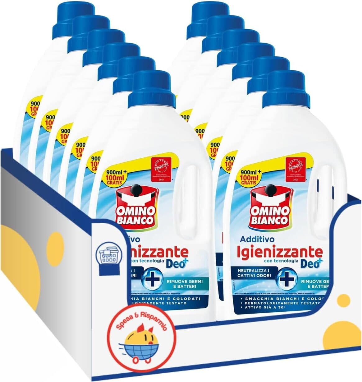 Disinfettante Liquido Omino Bianco Multiuso - Pack da 12 Bottiglie x 900 ml ciascuna 