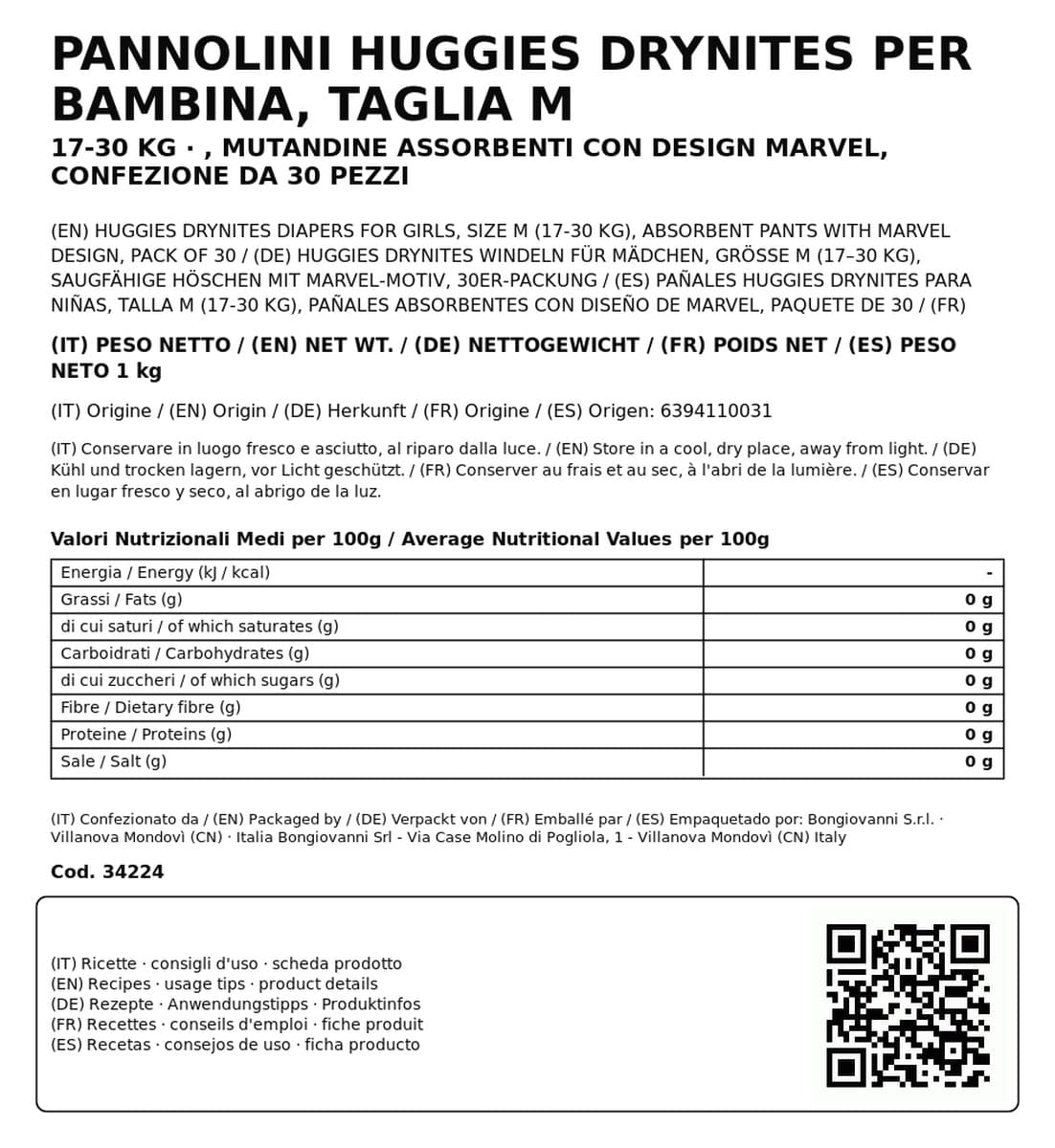 Pannolini Huggies DryNites per Bambina, Taglia M (17-30 kg), Mutandine Assorbenti con Design Marvel, Confezione da 30 Pezzi