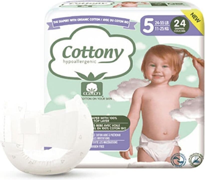 Cottony Pannolini con cotone biologico a 24 strati taglia 5 (11-25 kg) X 6 Pezzi