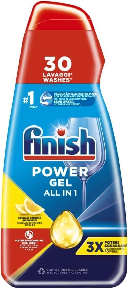 Finish Gel Lavastoviglie 600ml, 30 Lavaggi, Tripla Azione Sgrassante, Confezione da 3 Pezzi