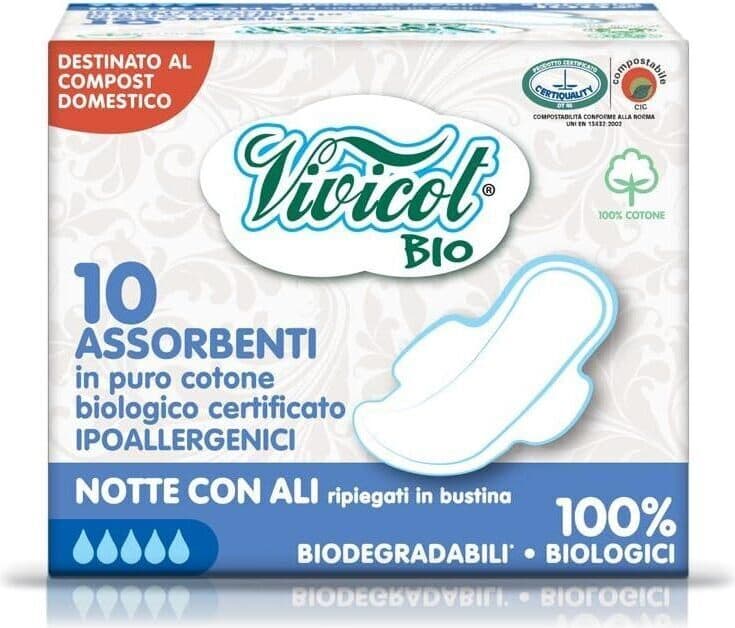 Assorbenti biologici con ali (10 pezzi) Biodegradabili