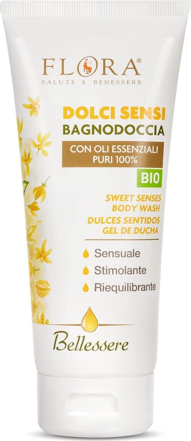 Bagnodoccia Bio Sensuale e Riequilibrante FLORA Bellessere Dolci Sensi - 200 ml - Certificato Bdih con Oli Essenziali Puri 100% Stimolante