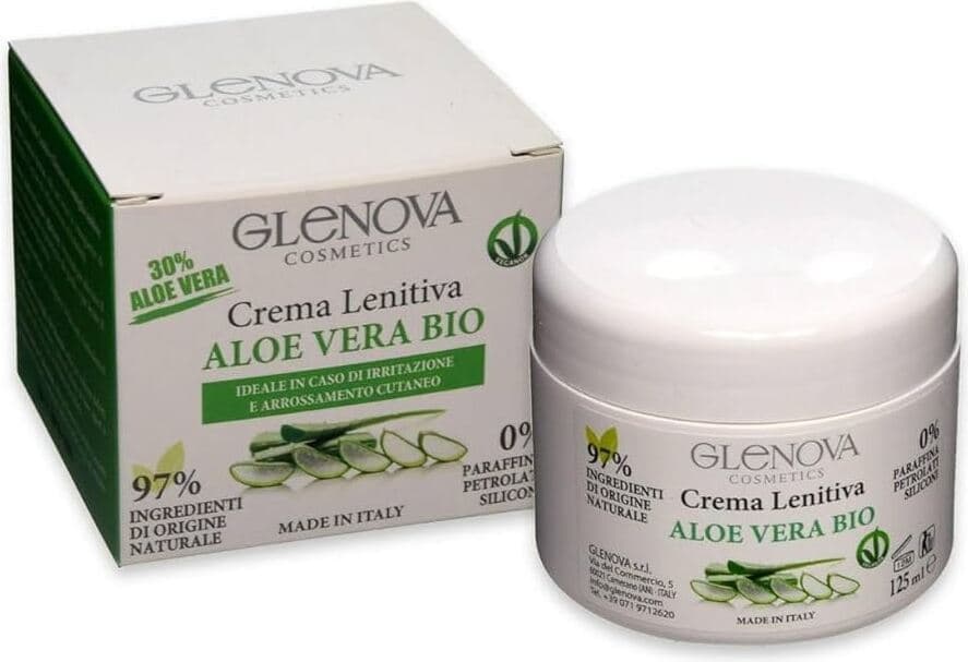 Crema Lenitiva Aloe Vera Bio GLENOVA Cosmetics 125ML - Trattamento Ideale per Irritazioni e Arrossamenti della Pelle