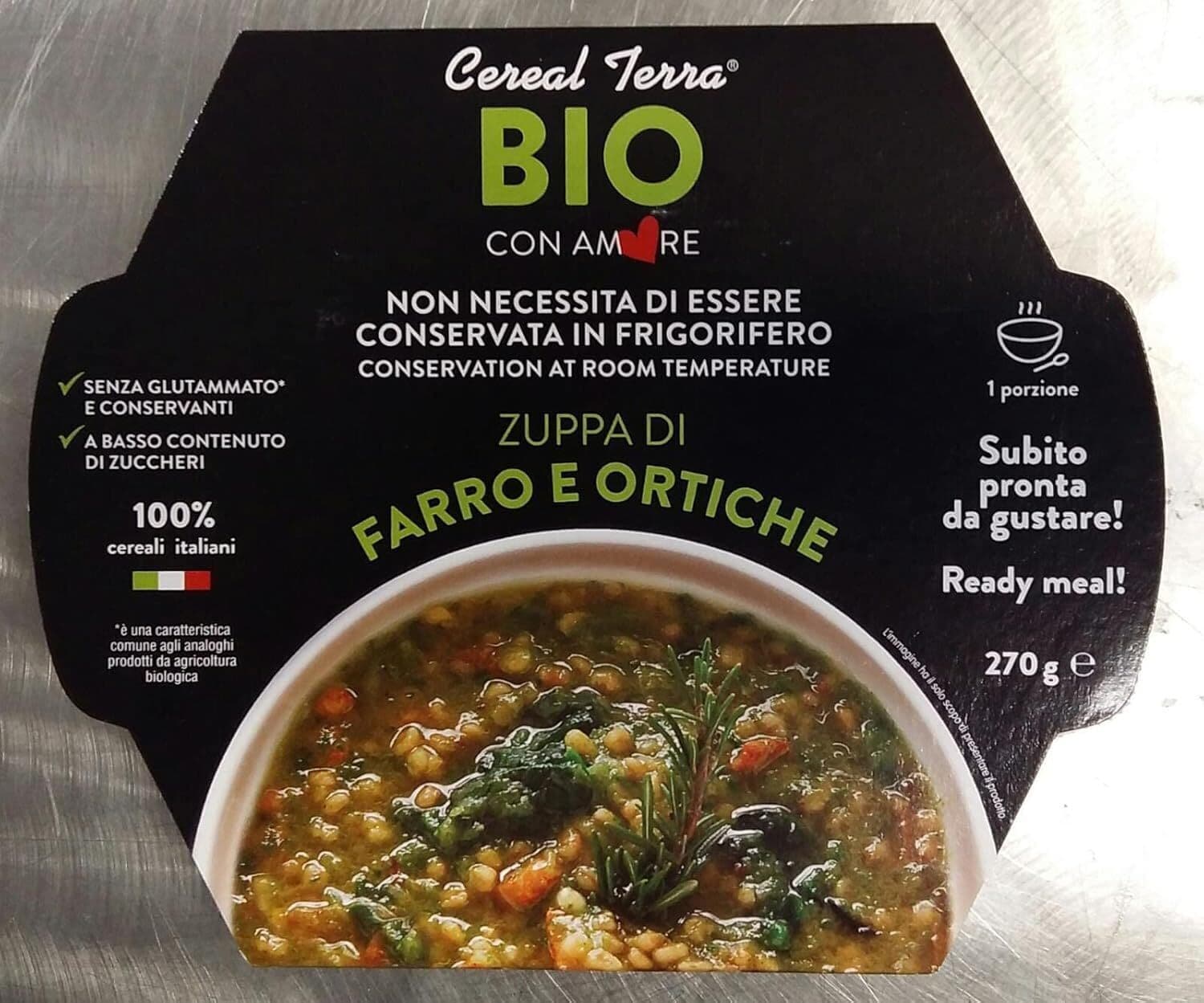 Zuppa Bio di Farro e Ortiche Cereal Terra - Ricco Contenuto di Fibre - 270g
