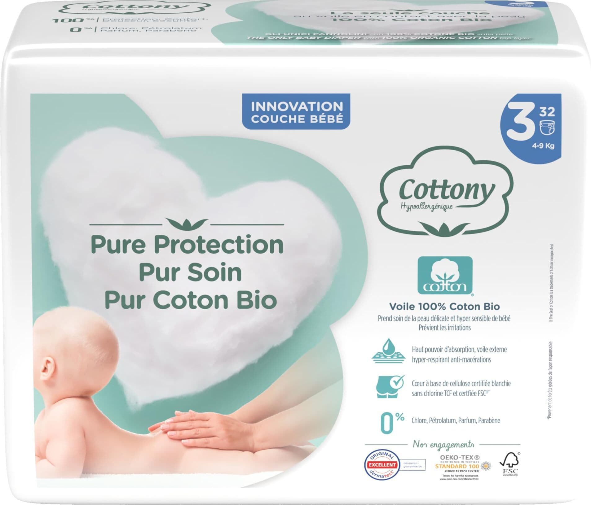 Cottony Pannolini con Cotone Bio 32 Strati Taglia 3 (4-9 kg) X 6 Pezzi
