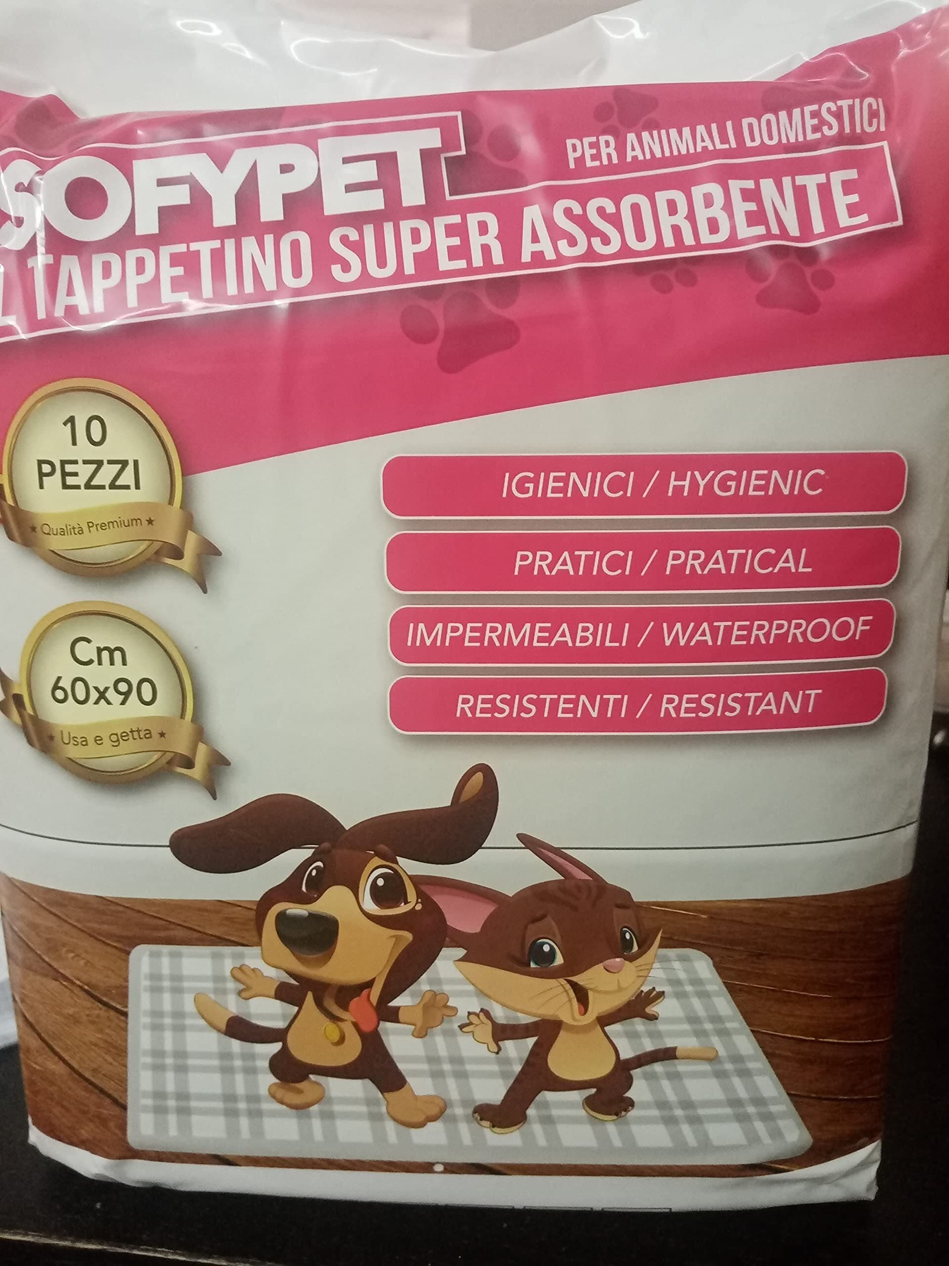 Tappetini Assorbenti SOFYPET per Cani, Gatti e Cuccioli, 60x90 cm, Confezione da 10 Pezzi, Traversine Igieniche Multiuso