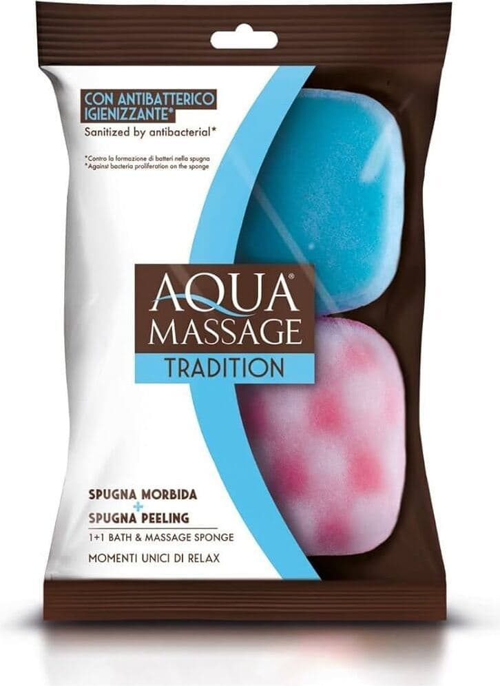 Aqua Massage Tradition Sanfter Weichschwamm und Peeling-Schwamm im Doppelpack, 1er Pack mit 2 Schwämmen