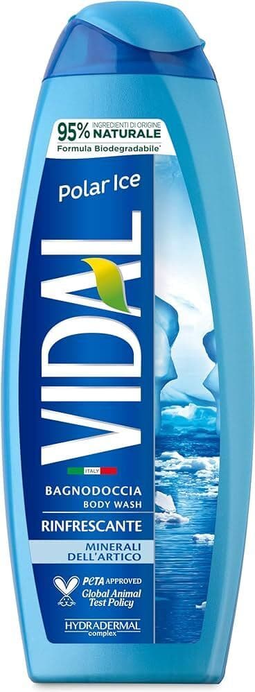 Bagnoschiuma Vidal Polar Ice 500ml - Formula Rinfrescante con Minerali dell'Artico, Dermatologicamente Testato - Cura della Pelle Revitalizzante