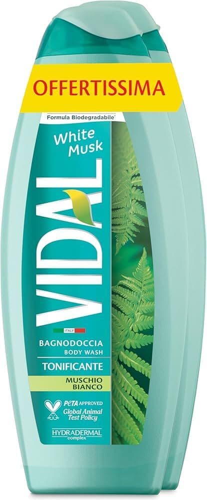 Bagnoschiuma Tonificante Vidal White Musk - Fragranza Muschio Bianco, Dermatologicamente Testato, 500 ml