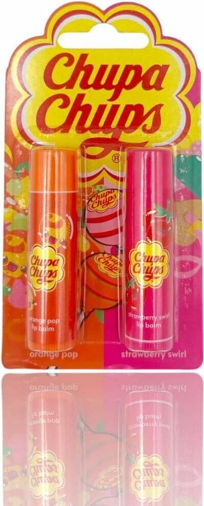 Set Balsamo per le Labbra Chupa Chups Aroma Arancia e Fragola - Confezione da 2 Pezzi