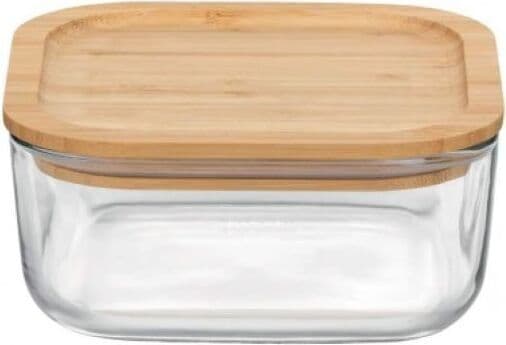 Contenitore in Vetro con Coperchio in Bamboo, Cucina Eco-Friendly, Trasparente e Sostenibile