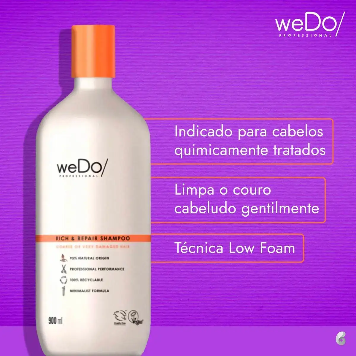 WeDo/Shampoo professionale Rich & Repair per capelli forti, ribelli o molto danneggiati, 900 ml
