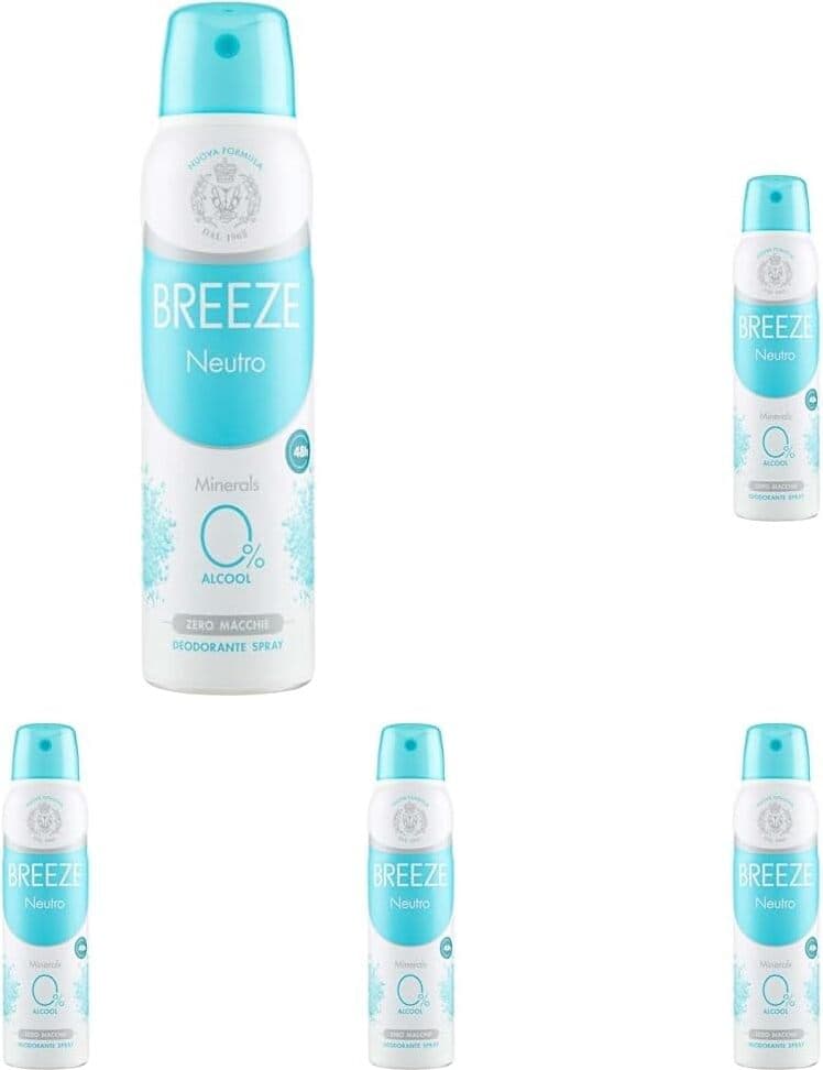 5 X Deodorante Spray Breeze Neutro 150ml - Elimina Odori, Freschezza Duratura
