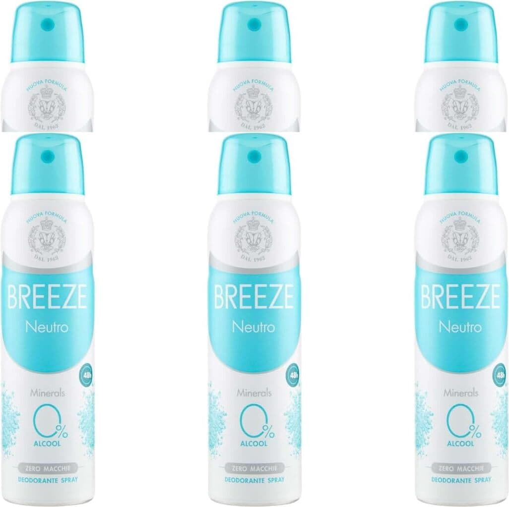 6 X Deodorante Spray Breeze Neutro 150ml - Elimina Odori, Freschezza Duratura