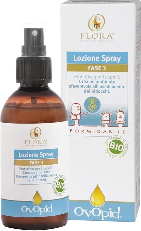 Lozione Spray Antipediculosi Flora Ovopid Fase 3 - 150 ml - Uso Quotidiano con Oli Essenziali Puri 100% - Prevenzione Efficace della Pediculosi