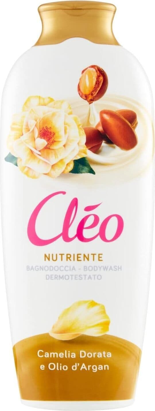 Cléo - Bagnoschiuma Nutriente Camelia Dorata e Olio di Argan, Bagno Schiuma Profumato Elasticizzante Antiossidante Detergente Delicato per Pelle Morbida, Bagnodoccia Dermatologicamente Testato, 750 ml
