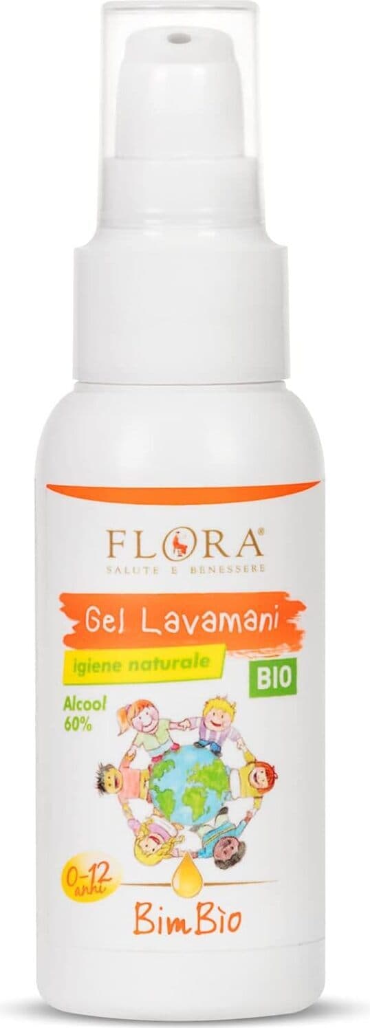 Gel Igienizzante Mani Flora Bimbìo 75ml con 60% Alcol Vegetale per Mamma e Bambino - Igiene Naturale con Oli Essenziali Puri al 100%