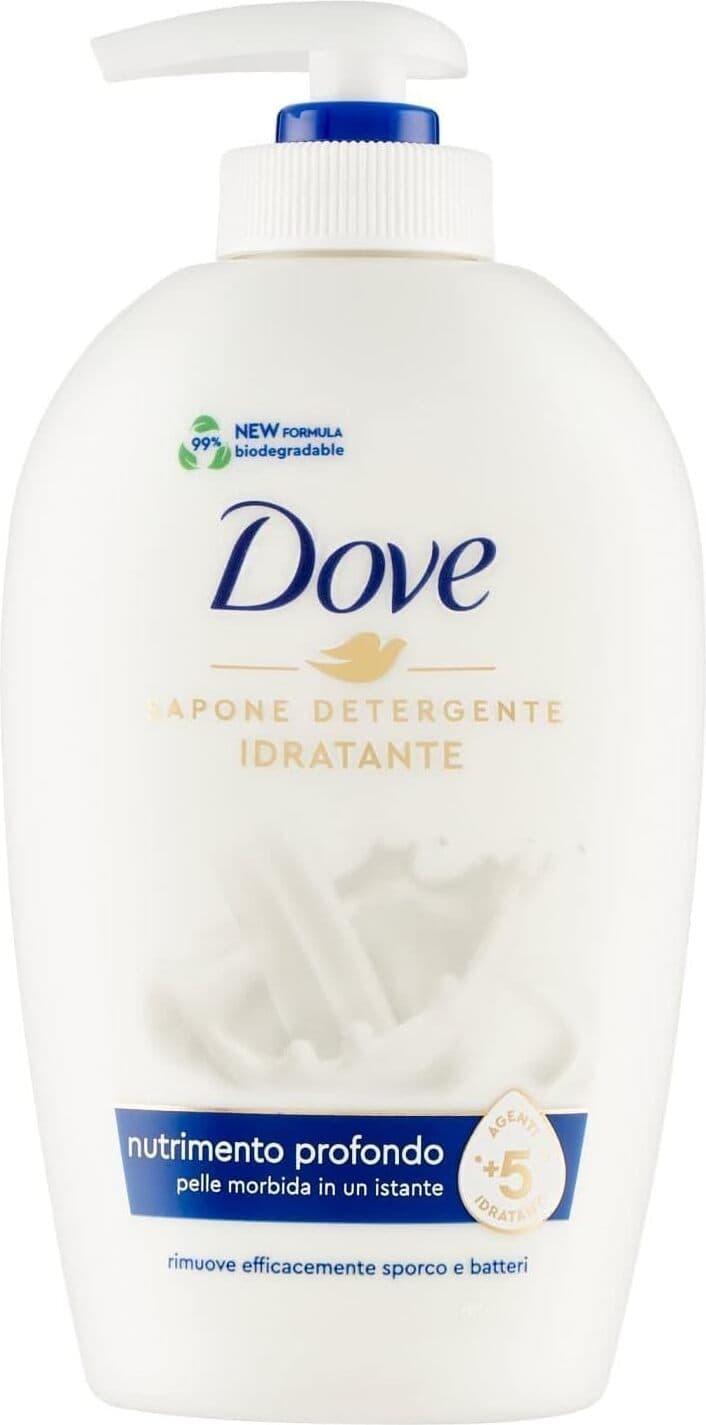 Sapone Liquido per Mani Idratante Dove - Nutrimento Profondo, Rimuove Efficacemente Sporco e Batteri, con +5 Agenti Idratanti, Formula 99% Biodegradabile, 250ml