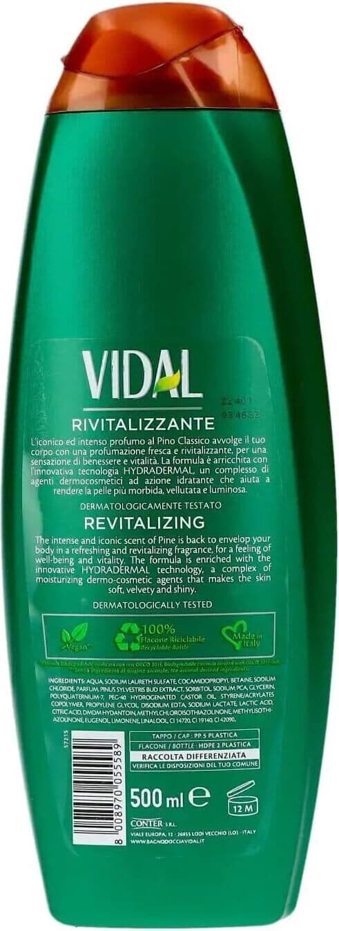 6 X Bagnoschiuma Vidal Original Pino Classico 500ml - Formula Rivitalizzante, Fragranza Pino, Dermatologicamente Testato
