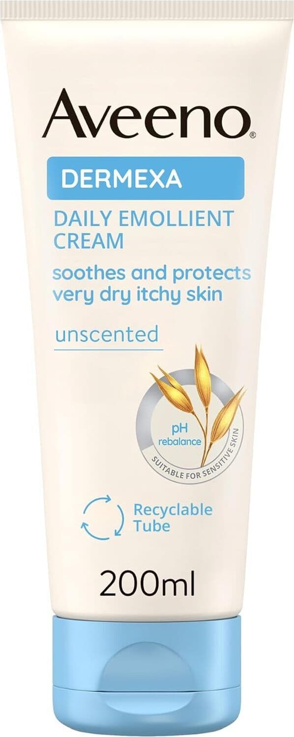 Crema Emolliente Aveeno Dermexa Quotidiana Senza Profumo per Pelli Sensibili e Molto Secche, a Tendenza Atopica, 200 ml - Idratazione Intensiva