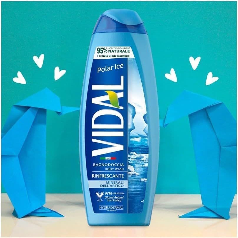 3 X Bagnoschiuma Vidal Polar Ice 500ml - Formula Rinfrescante con Minerali dell'Artico, Dermatologicamente Testato - Cura della Pelle Revitalizzante