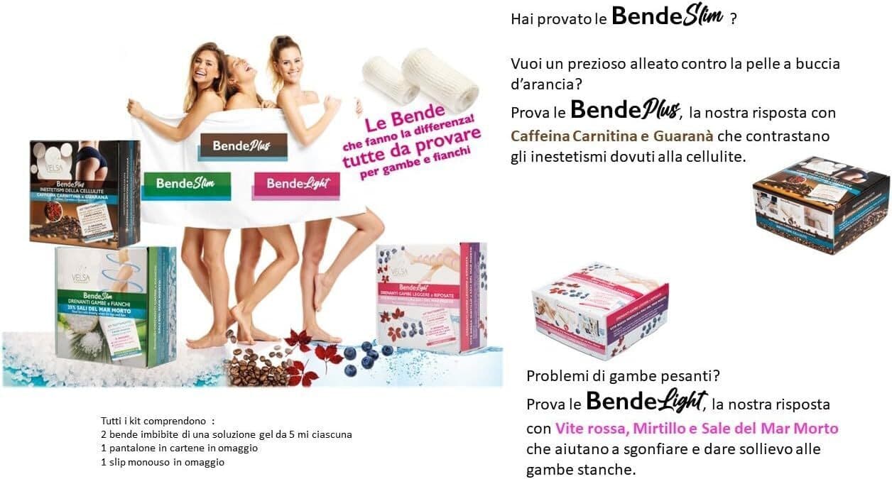 Drenanti Anticellulite BENDESlim con Sali del Mar Morto - Bendaggi Estetici per Gambe, Fianchi e Pancia - Kit Due Bendaggi da 250 ml con Pantaloni in Cartene e Slip Monouso in Omaggio