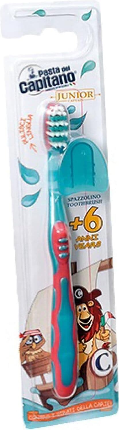 Pasta del Capitano, Spazzolino Junior, Rimuove Residui di Cibo e Placca Senza Danneggiare lo Smalto, Ideale per Bambini a Partire dai 6 Anni di Età, con Pulisci-Lingua, 100% Made in Italy