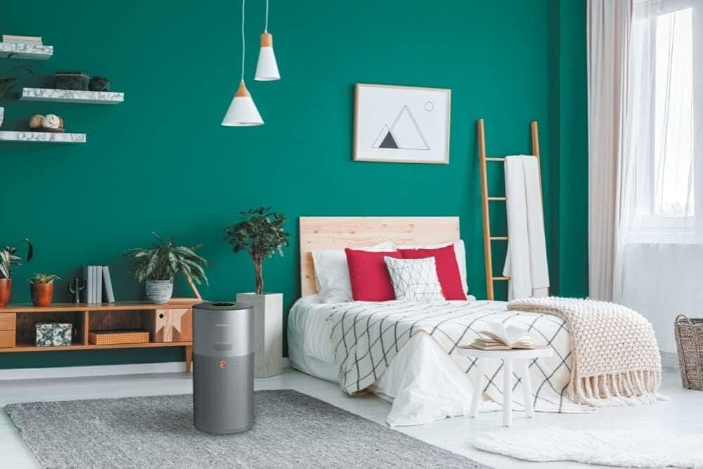 Hoover HHP55CA011 H-Purifier 500 – Purificatore d'Aria Avanzato con Filtro HEPA e Filtro ai Carboni Attivi – Elimina Allergeni e Pollini, Dotato di Diffusore di Aromi con Azione Igienizzante, Funzionalità Smart, Copertura 110 mq, Colore Titanio