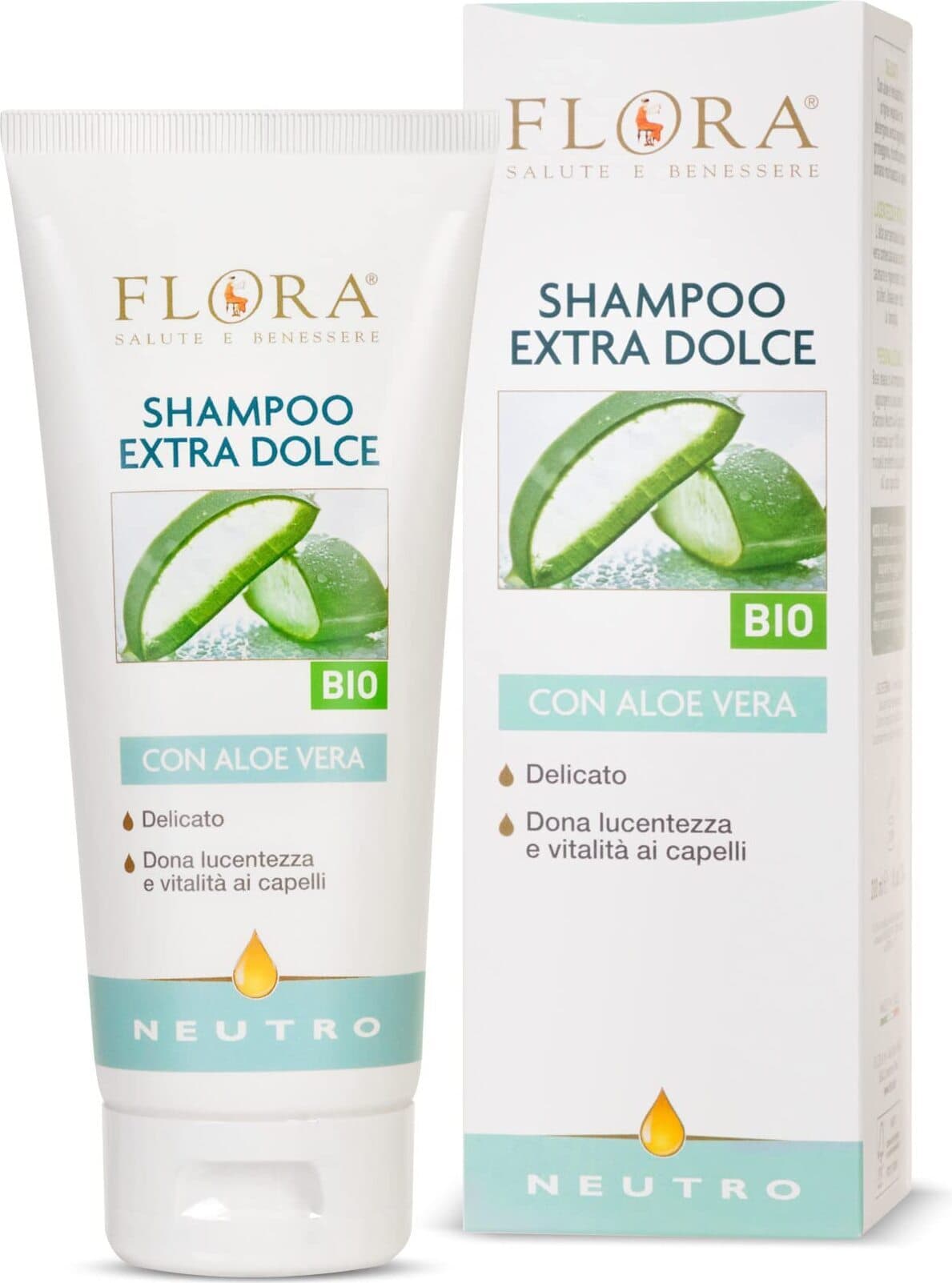 2 X Shampoo Delicato Flora Neutro 200 Ml con Succo di Aloe Vera Bio-Bdih - Ideale per Allergie e Pelli Sensibili, Compatibile con Oli Essenziali Puri 100%