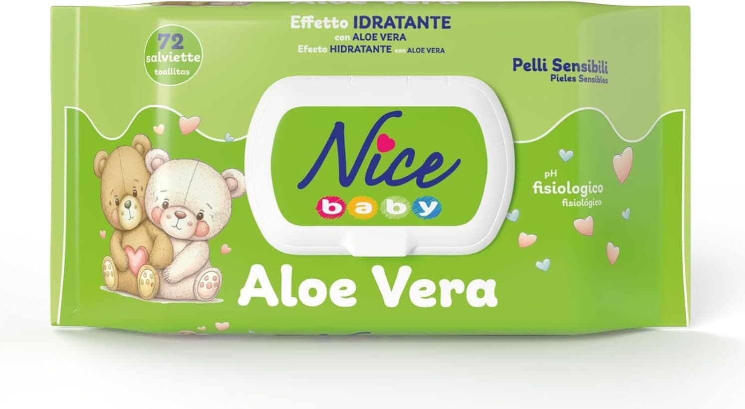 Nice Baby Aloe Vera Salviette per Cambio Pannolino, con Aloe Vera ad Effetto Idratante sulla Pelle, Dermatologicamente Testate, Confezione da 72 Salviette