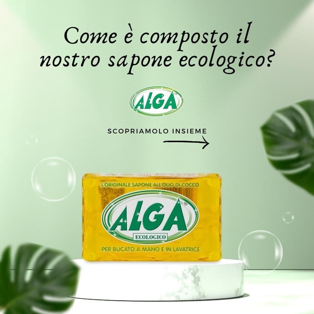 Sapone Ecologico ALGA all'Olio di Cocco per Bucato a Mano e Lavatrice, Biodegradabile, Saponetta da 400 GR - L'Originale