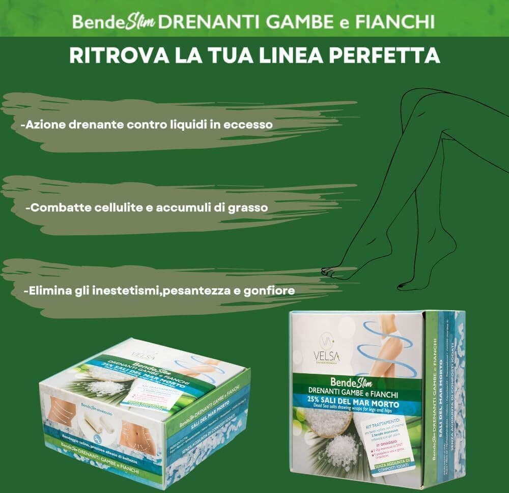 Drenanti Anticellulite BENDESlim con Sali del Mar Morto - Bendaggi Estetici per Gambe, Fianchi e Pancia - Kit Due Bendaggi da 250 ml con Pantaloni in Cartene e Slip Monouso in Omaggio