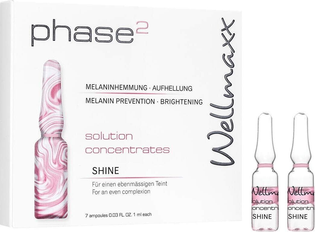 Wellmaxx Phase2 Solution Concentrates SHINE - Siero Illuminante Intensivo, Set 7 Fiale da 1 ml - Cura Viso Antietà Potenziata