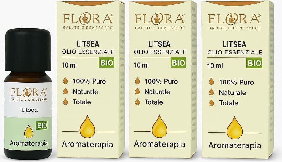 3 X Olio Essenziale di Litsea Flora 100% Puro - 10 ml - Aromaterapia e Benessere Naturale