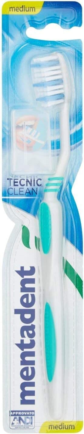 4 X Spazzolini da denti Mentadent Tecnic Clean Medio con coprisetola inclusa