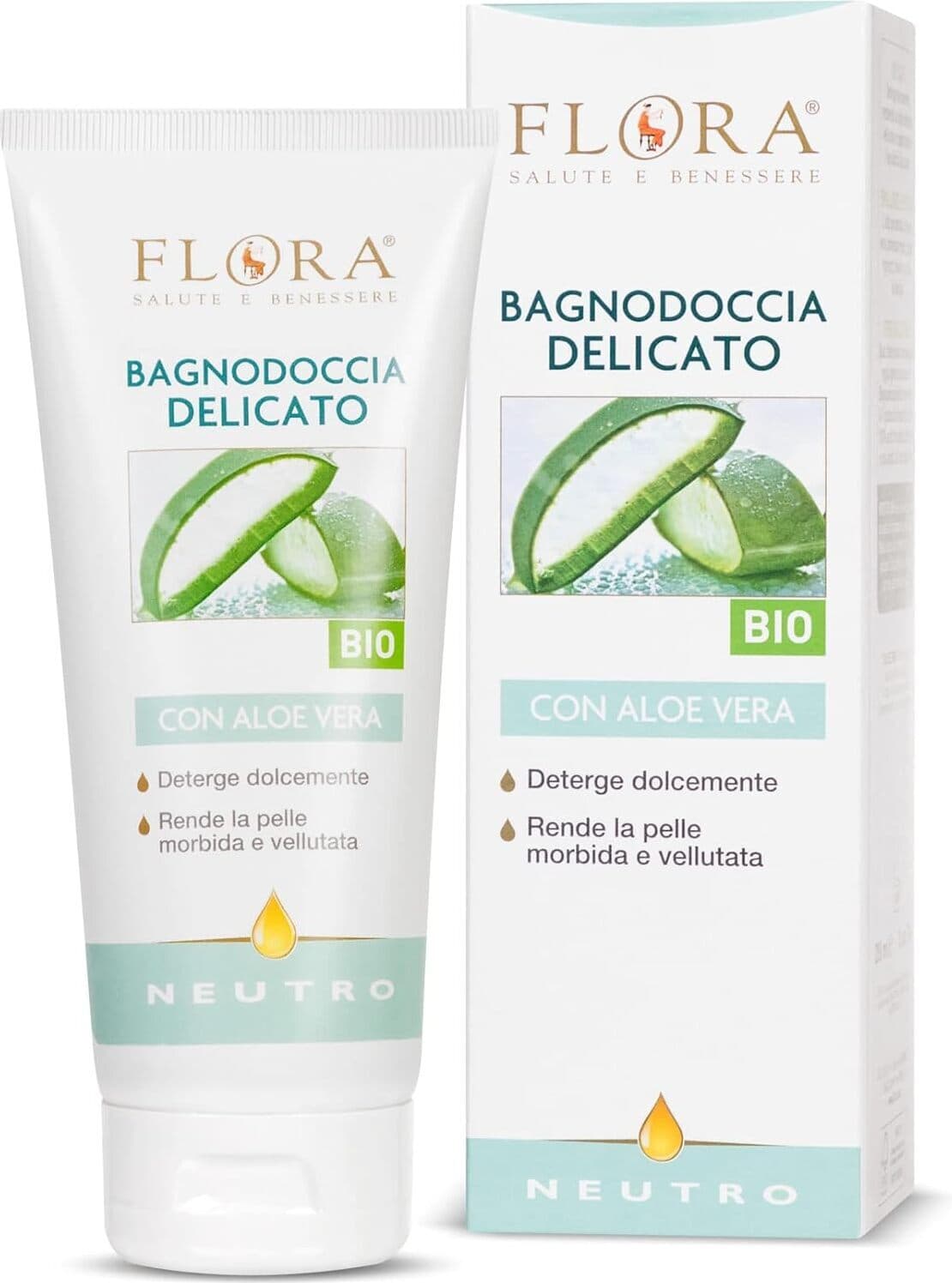 Bagnodoccia Delicato Flora Neutro Bio-Bdih 200 Ml con Succo di Aloe Vera - Ideale per Allergie e Pelli Sensibili, Compatibile con Oli Essenziali Puri 100%