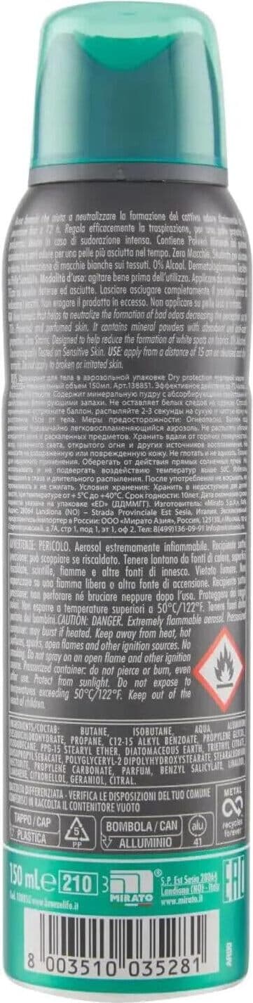 12 X Deodorante Spray Uomo Breeze Dry Protection, Antitraspirante Efficace 150ml - Freschezza Duratura