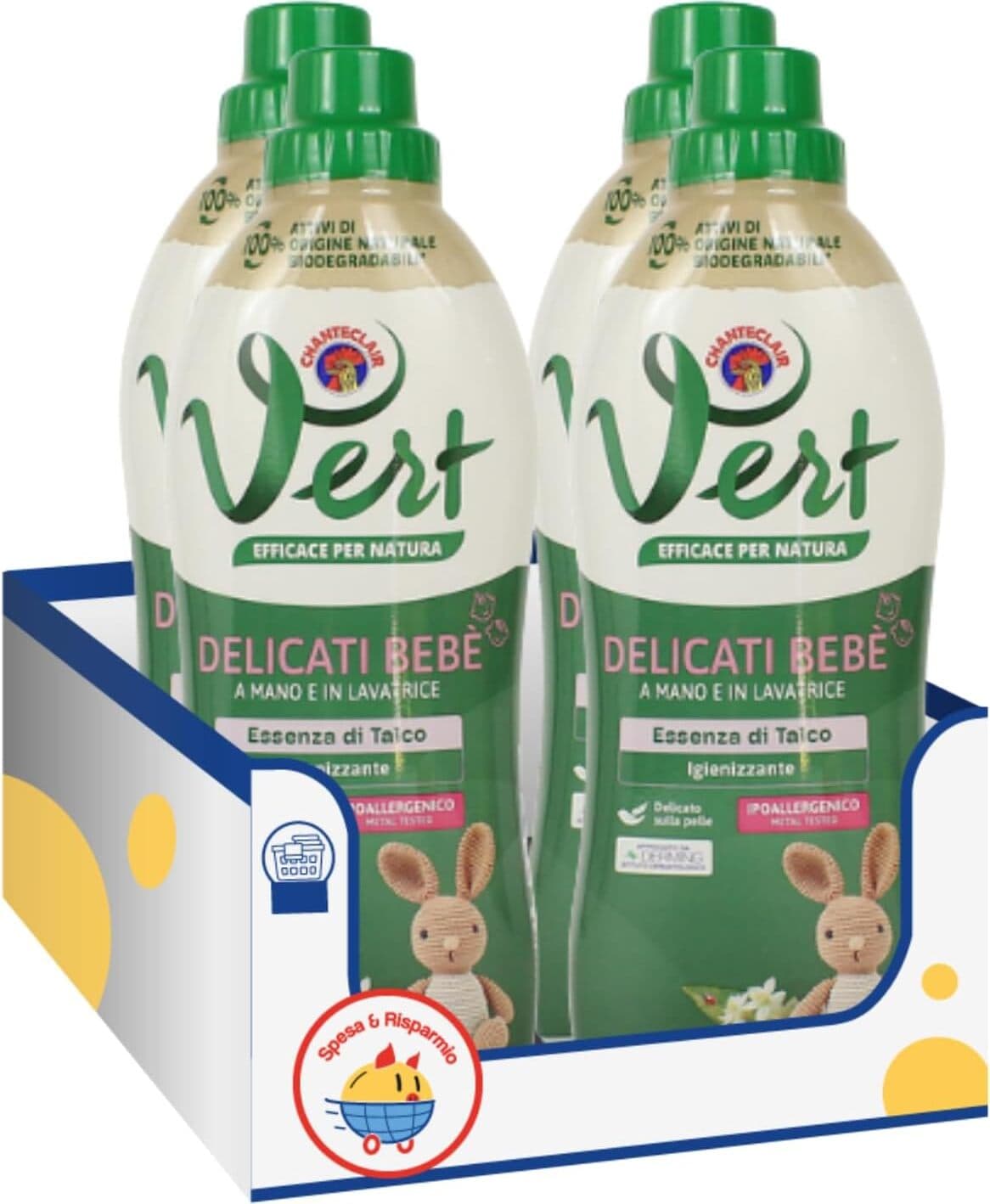 4 X DETERSIVO IGIENIZZANTE PER CAPI DELICATI CHANTE CLAIRE VERT - ECODETERGENTE DOLCE TALCO BEBE' 750 ML