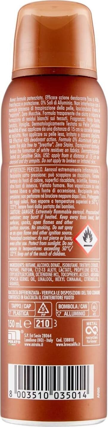Deodorante Spray Breeze Argan 150ml - Freschezza Duratura e Profumo Delicato