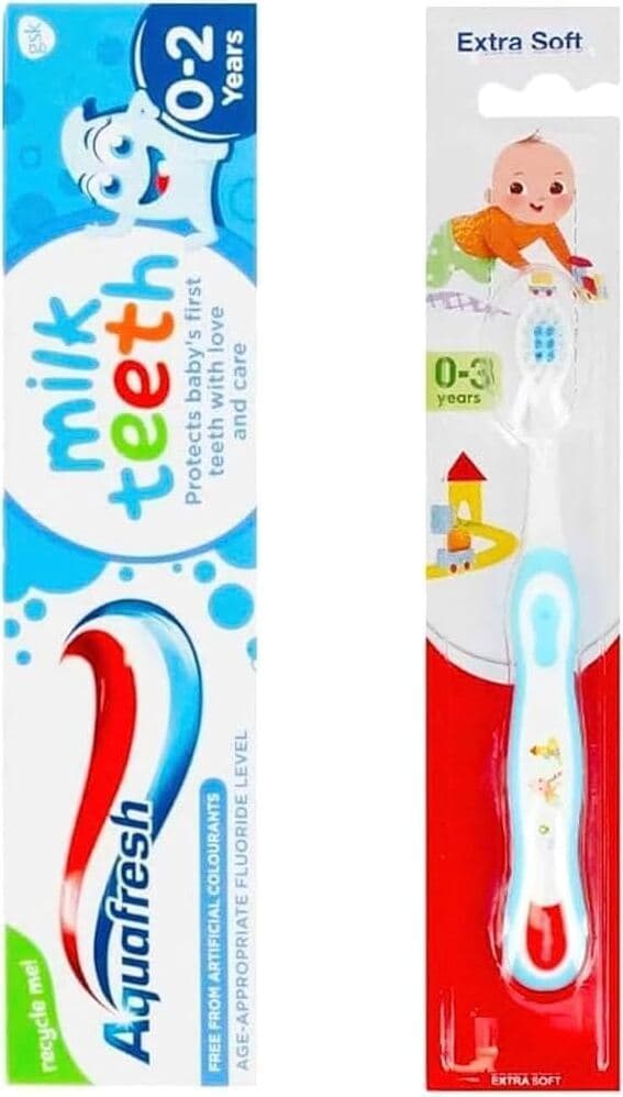 Aquafresh - Denti da latte 0-2 anni con spazzolino extra morbido, 0-3 anni X 3 Pezzi
