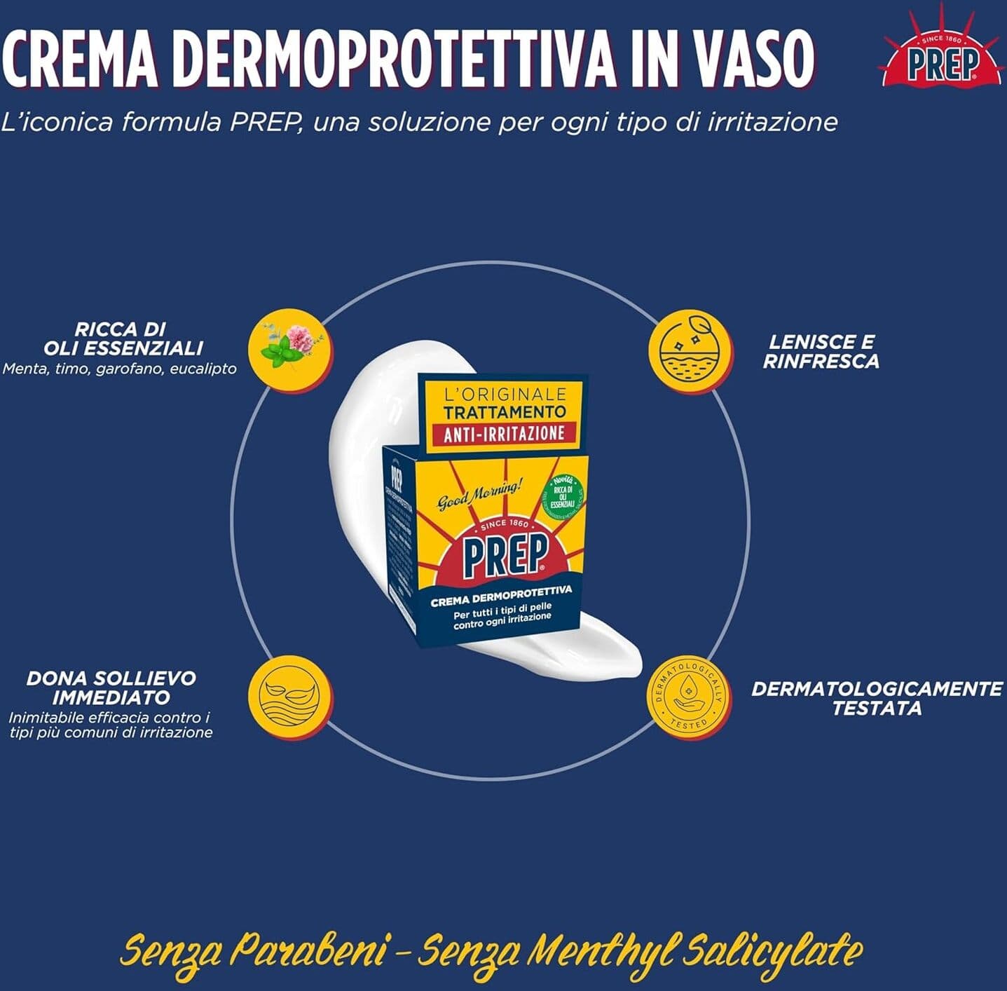 12 X Crema PREP Vaso 75 ml Anti-Irritazione con Oli Essenziali Ricca Formula AmV