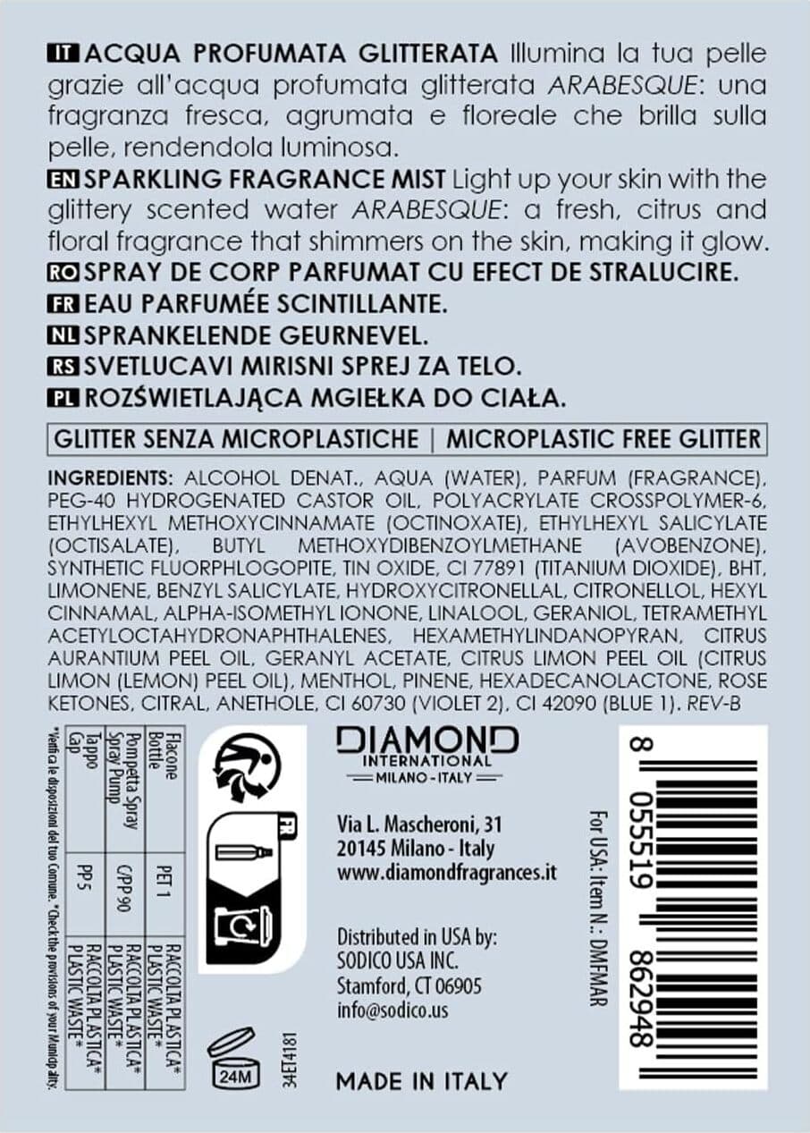 DOLCE & MANIA | Arabesque Acqua Profumata Glitterata 200ml - Acqua Profumata con Glitter, Fragranza Elegante e Brillante per un Tocco di Lusso