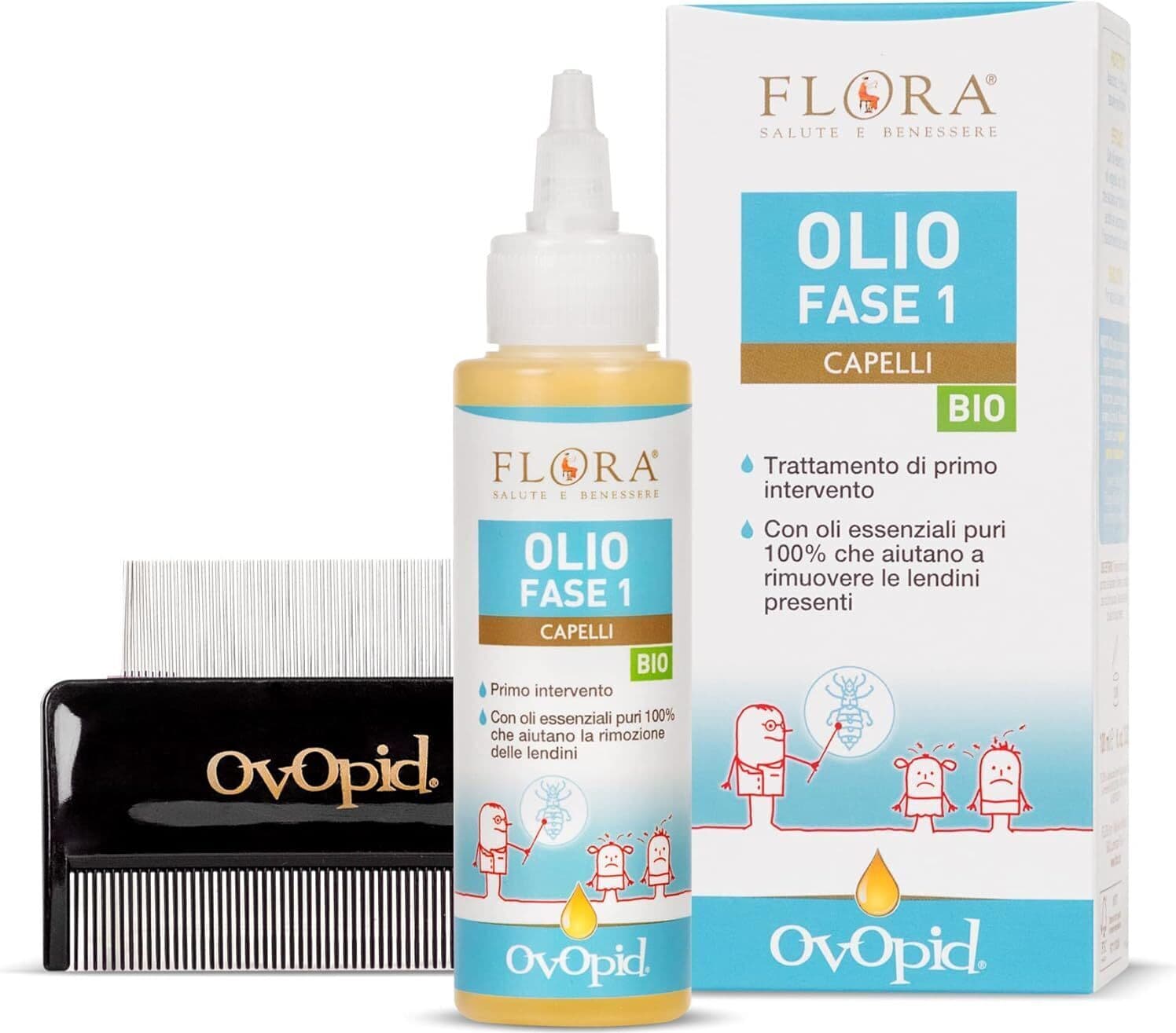 Olio Capelli Antipediculosi Flora Ovopid - Trattamento Protettivo ed Efficace Fase 1, 100 Ml - Rimuove Efficacemente i Pidocchi