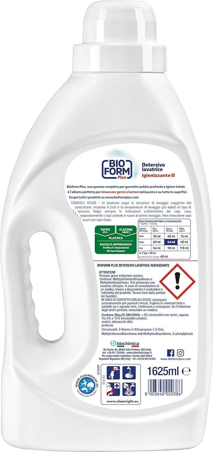 Detersivo Lavatrice Liquido Igienizzante Bioform Plus con Fragranza di Eucalipto - 30 Lavaggi - Pulizia Profonda e Igienizzazione